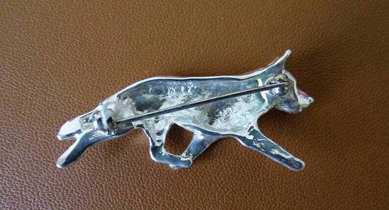Large Sterling Silver German Shepherd Dog Moving Study Brooch