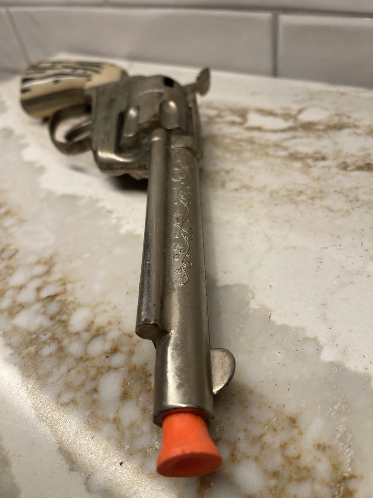 1960s VTG Mattel Fanner 50 Toy Cap Replica Gun Used Leather Holster MADE IN USA