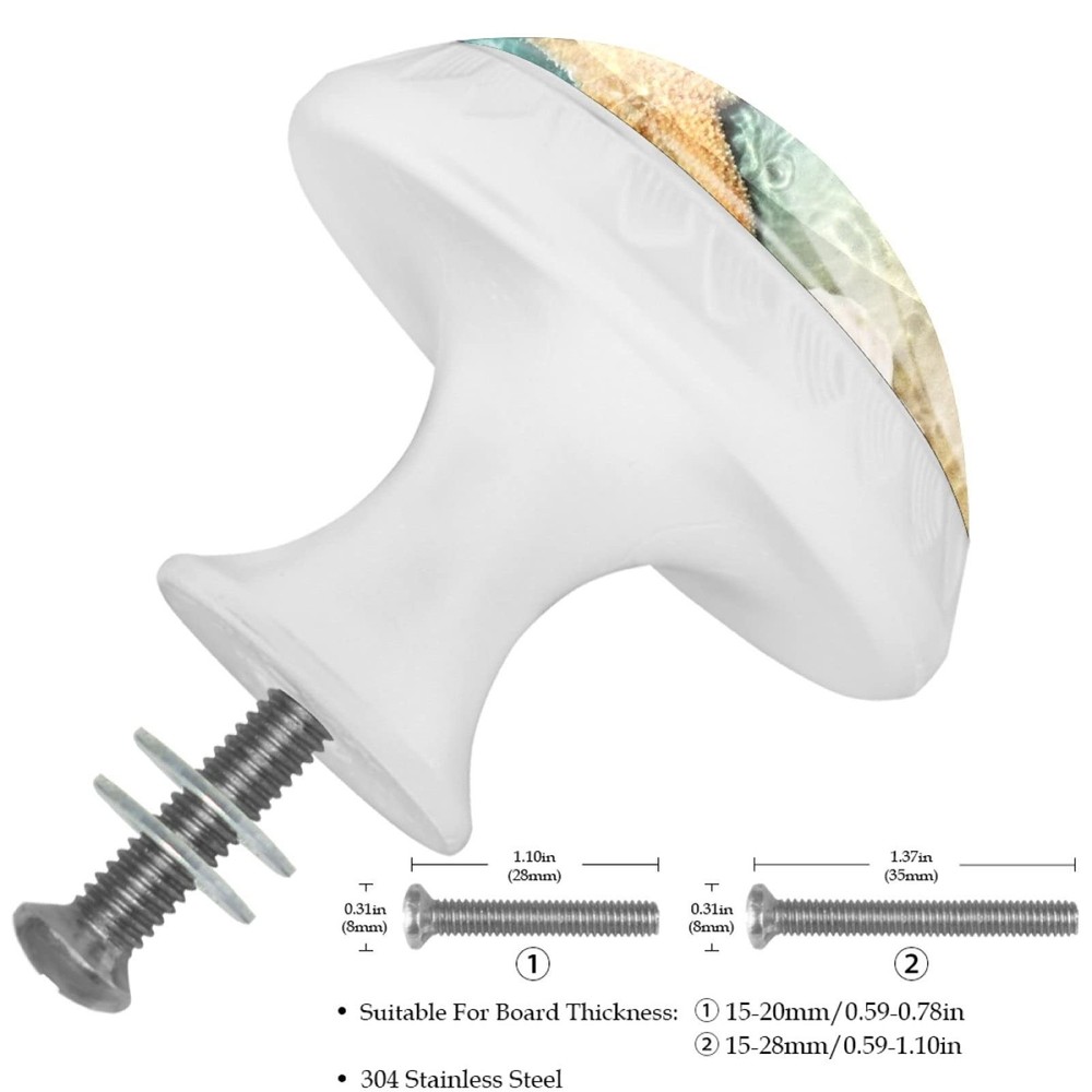 4 Pack Dresser Drawer Cabinet Knobs Beach Starfish Seashell Round Shape Cryst...