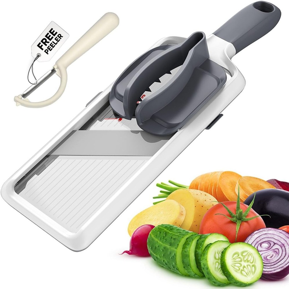 Ergonomic Vegetable Slicer: Safe, Efficient, and Includes Peeler Accessory