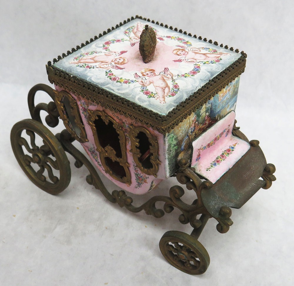 ANTIQUE AUSTRIAN BRONZE & ENAMEL CINDERELLA COACH