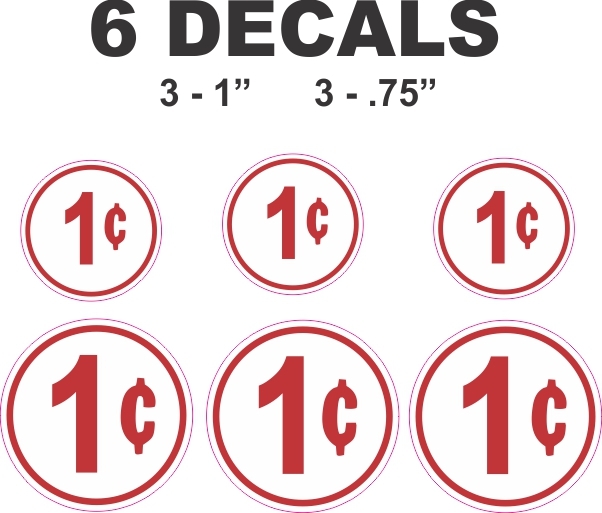 6 Vending Gumball Machine 1 One Cent Vinyl Decals