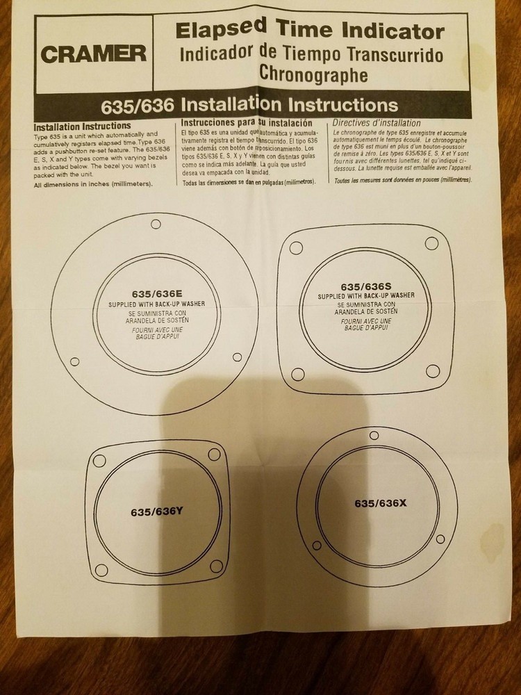 Cramer 10093, Panel Mount Timer, Resettable, 115 VAC, 9999.9 Hours, 636W Series