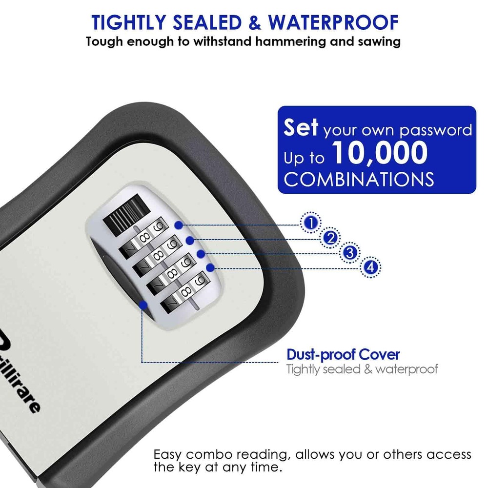 Waterproof Key Lock Box 4-Digit Combination Wall Mount Large Capacity Key Box