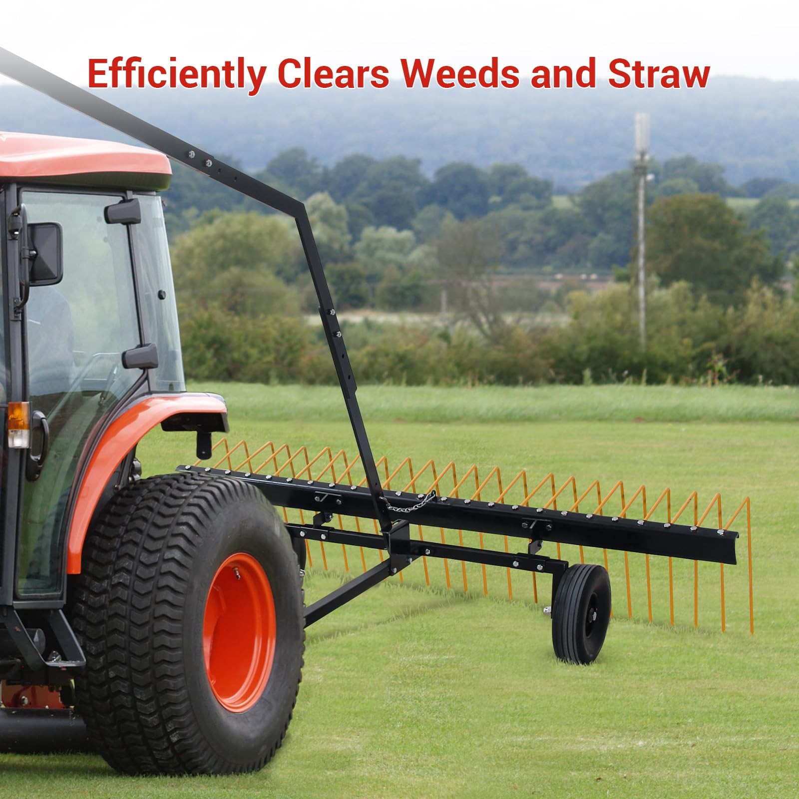 60" ATV Tow Behind Heavy Duty Steel Lawn Straw Rake Lawn Tractor Landscape Rake