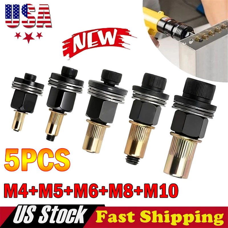 5Pcs Manual Rivet Nut Tool Adapter Carbon Steel Flat Head Threaded Insert Nuts