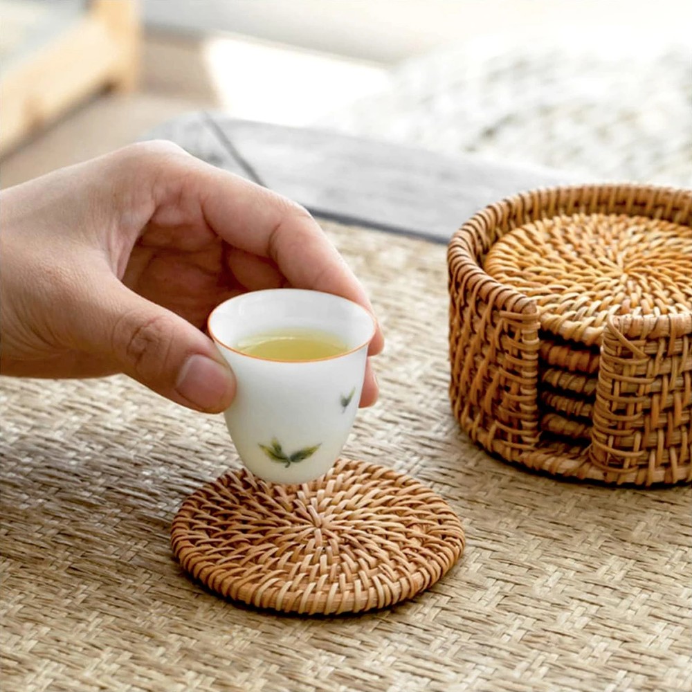 6Pcs Rattan Coasters Tableware Mats Handmade Tea Ceremony Tableware Set Japan St