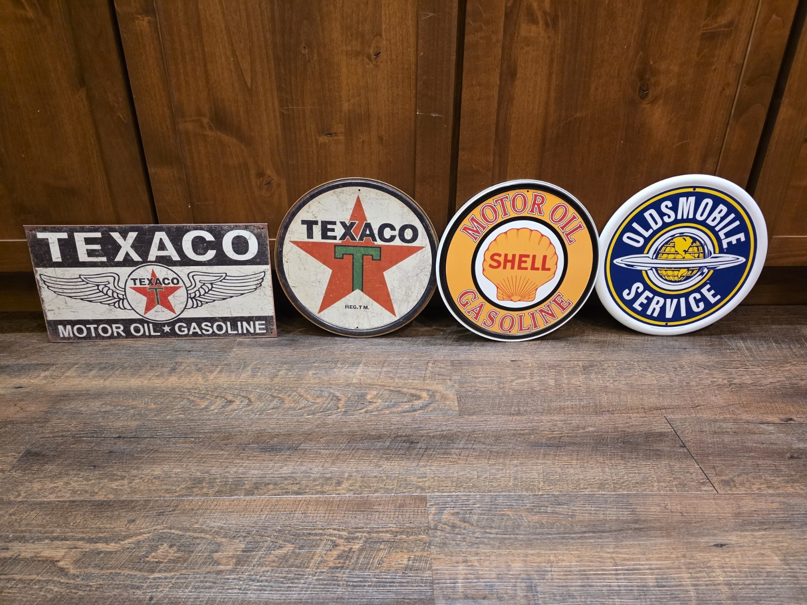 Texaco Shell Oldsmobile Sign Lot – Reproduction Metal Tin Garage Decor