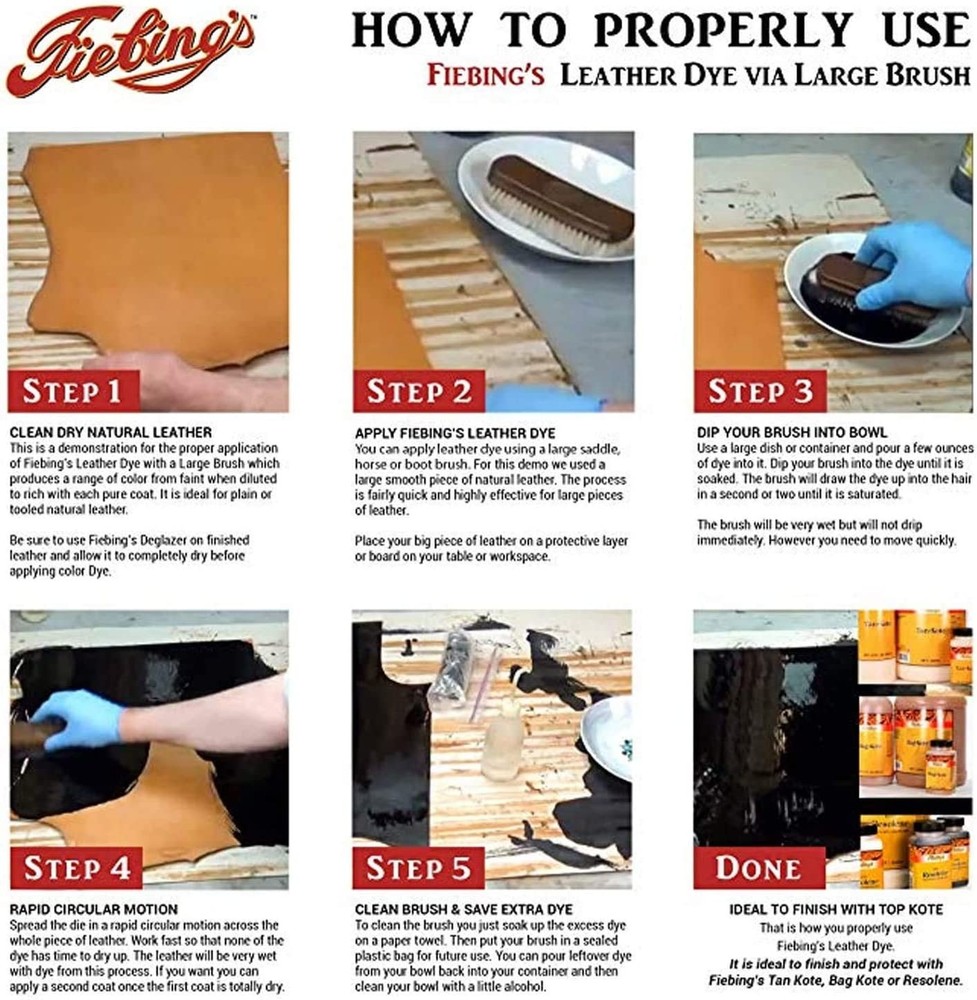 Fiebing's Leather Dye Black 4 oz Alcohol-Based Dries Uniformly - 2 Pack