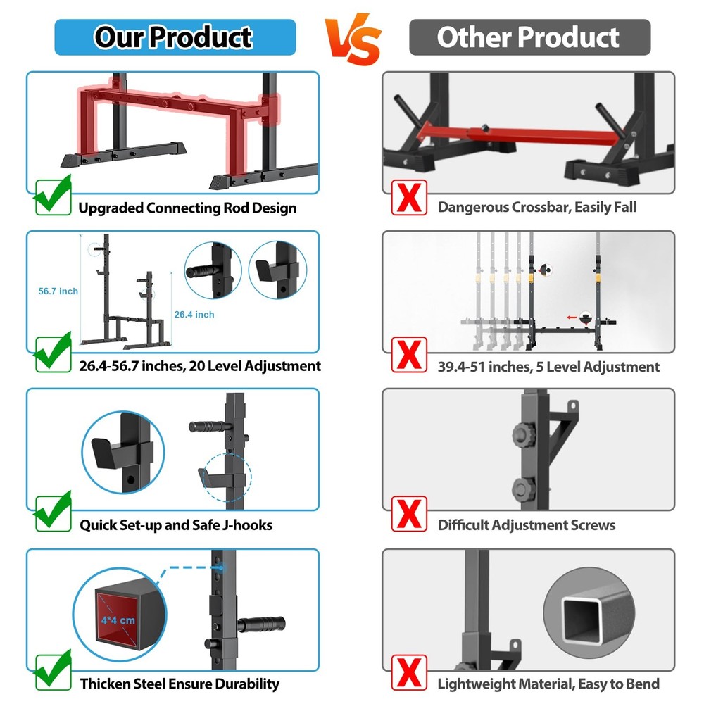 Uboway Barbell Rack Squat Stand Adjustable Bench Press Rack 550LBS Max Load Mult