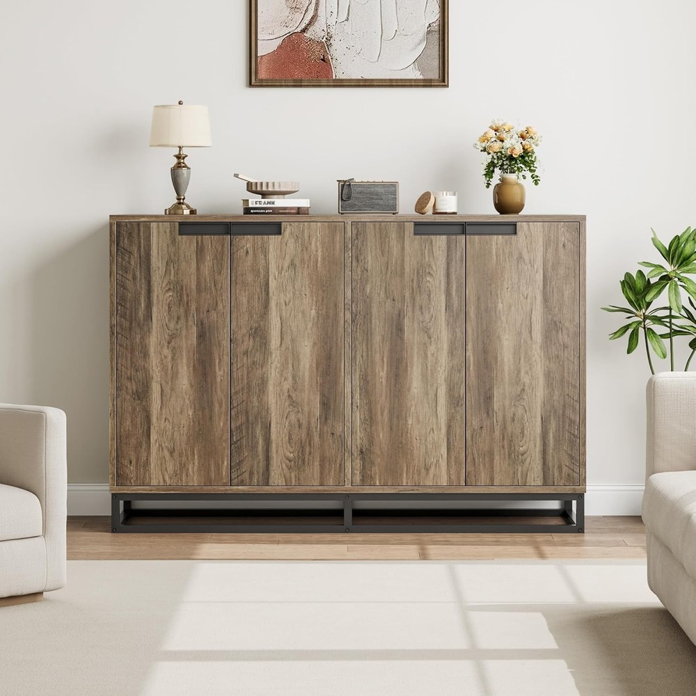 Multi-Function Storage Cabinet, 4 Doors & Adjustable Shelves, All-in-1 Storage