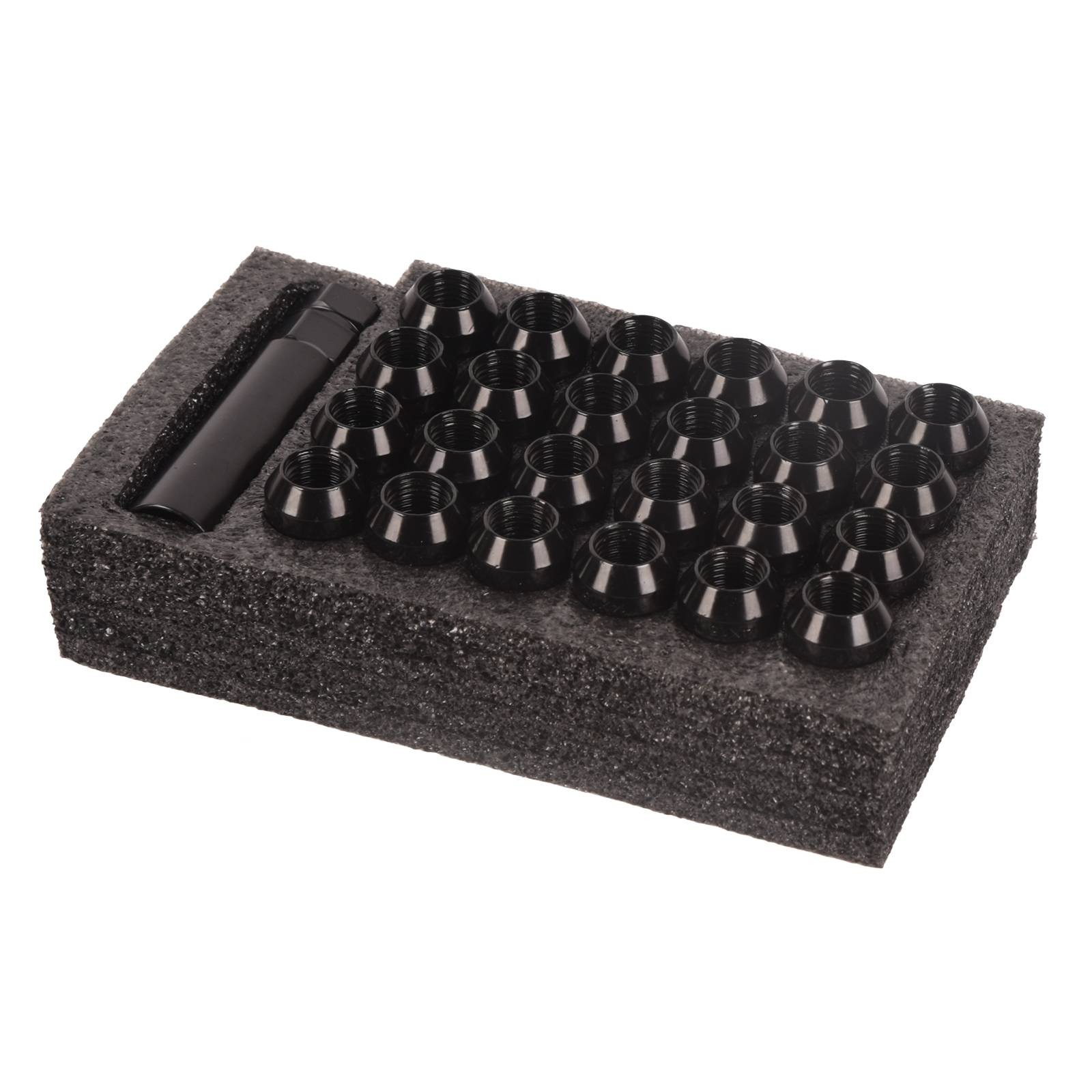 24Pcs+Key 14x1.5 Black 7 Spline Lug Nuts 2" Fits Chevy GMC Silverado Sierra 1500