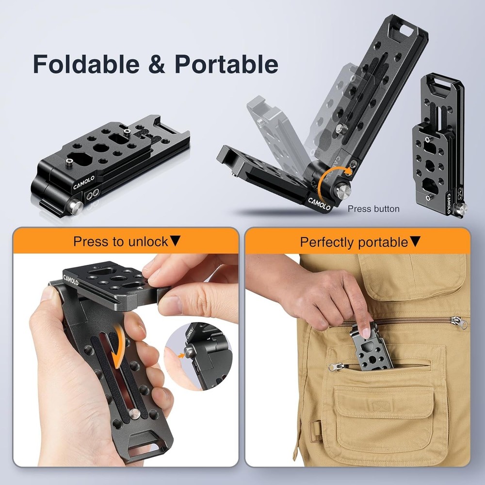Foldable L Bracket Quick Release Plate for DSLR Camera Arca Swiss Tripod Head
