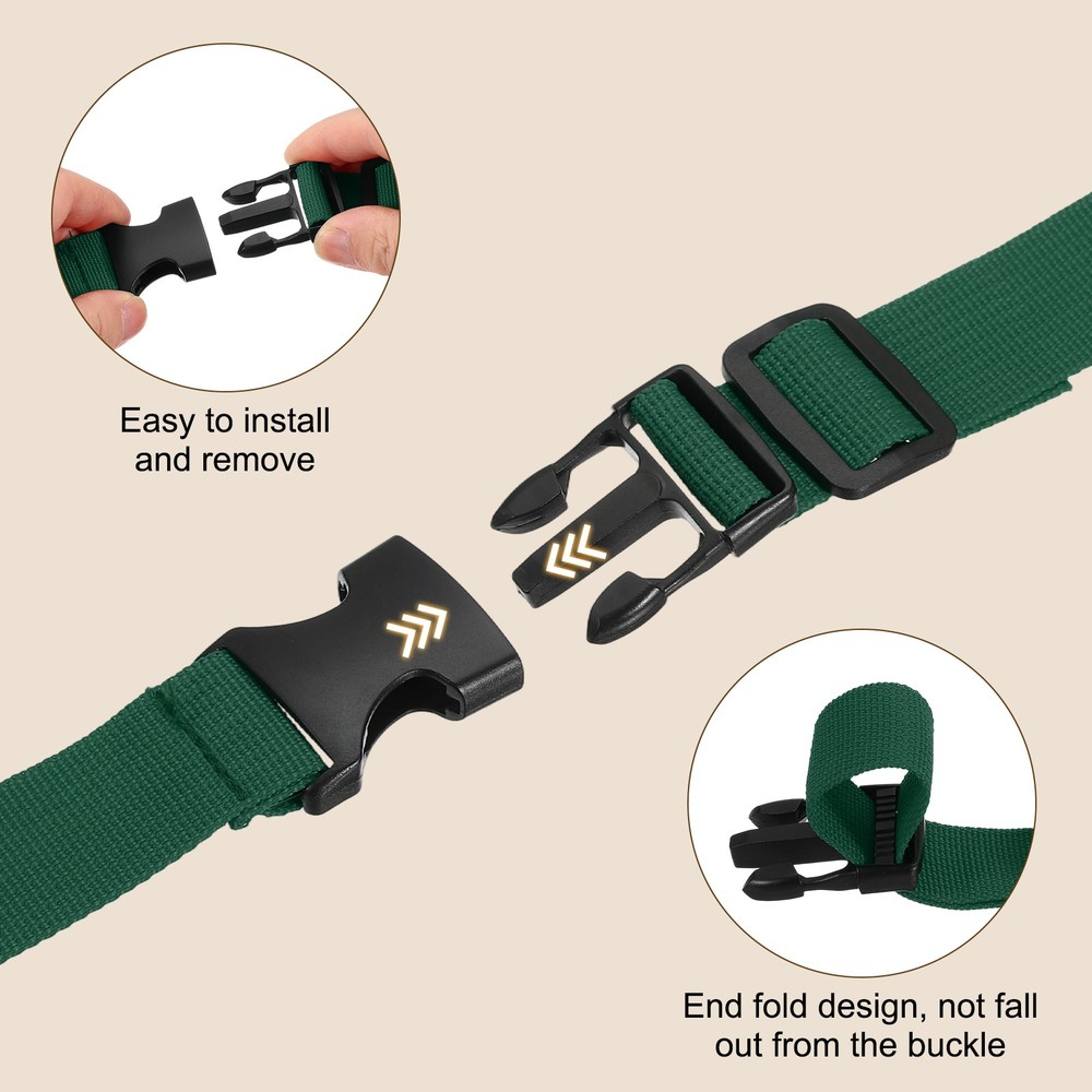 3pcs 1" x 2ft Utility Straps with Quick Release Buckle Adjustable, Dark Green