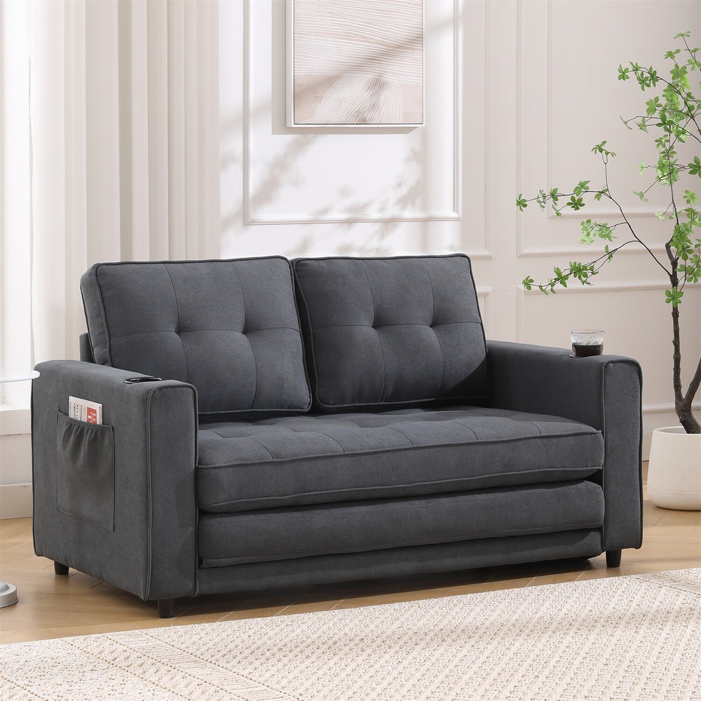 Convertible Sofa Bed Loveseat Futon Sofa Couch with Pull Out Bed Dark Gray