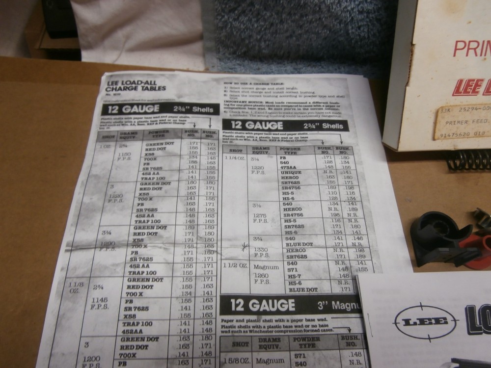 LEE LOAD-ALL II SHOTSHELL LOADER 12 Gauge COMPLETE WITH PRIMER , INSTRUCTIONS