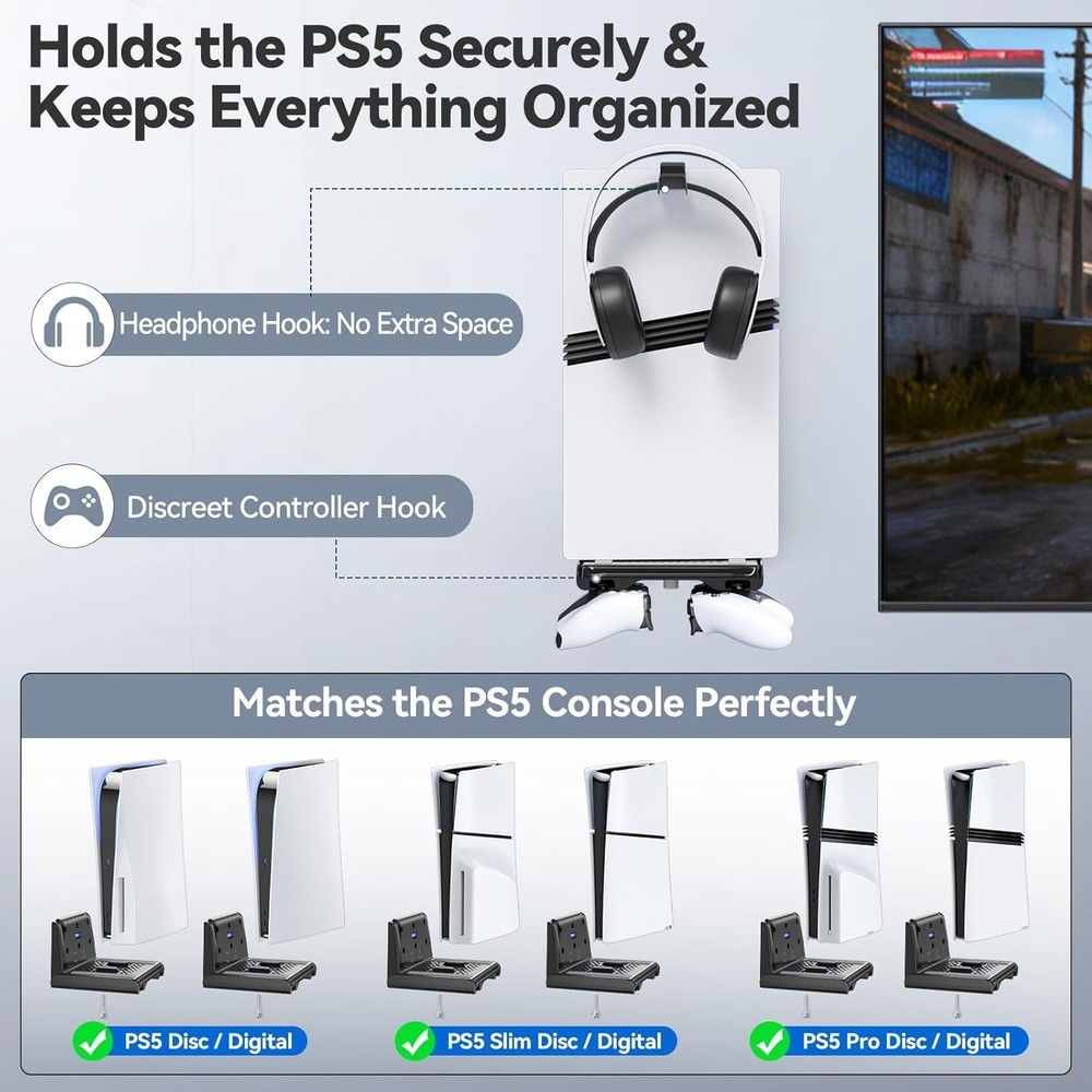 P5 Wall Mount Kit with Controller Holder Compatible with P5/Slim/Pro Disc & D...