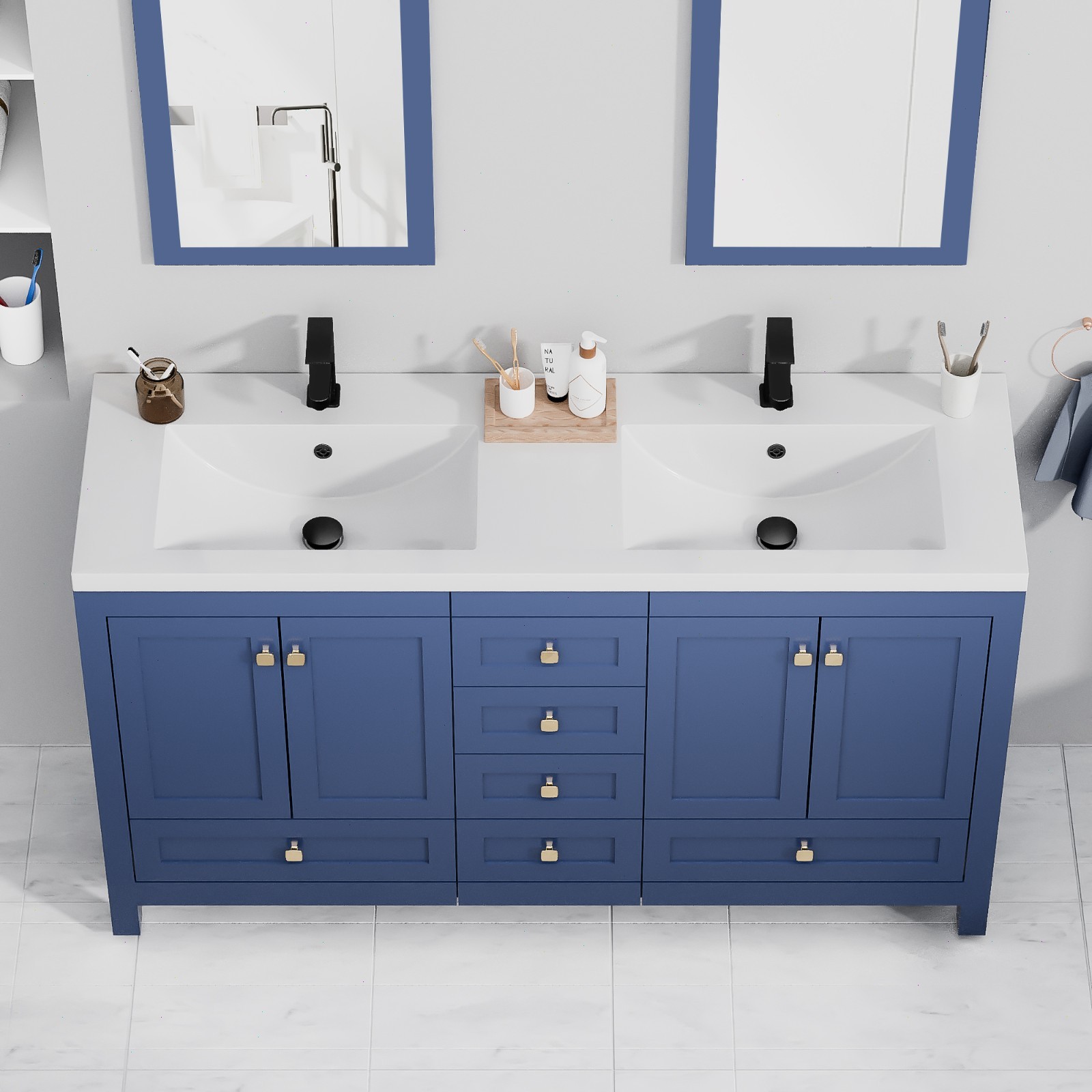 60" Double Sink Vanity Top Undermount Bathroom Sink