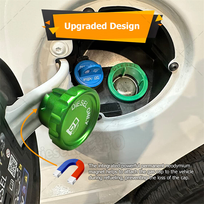 Green Aluminum Magnetic Diesel Fuel Cover Cap For Ram 1500 2500 3500 2019-2024