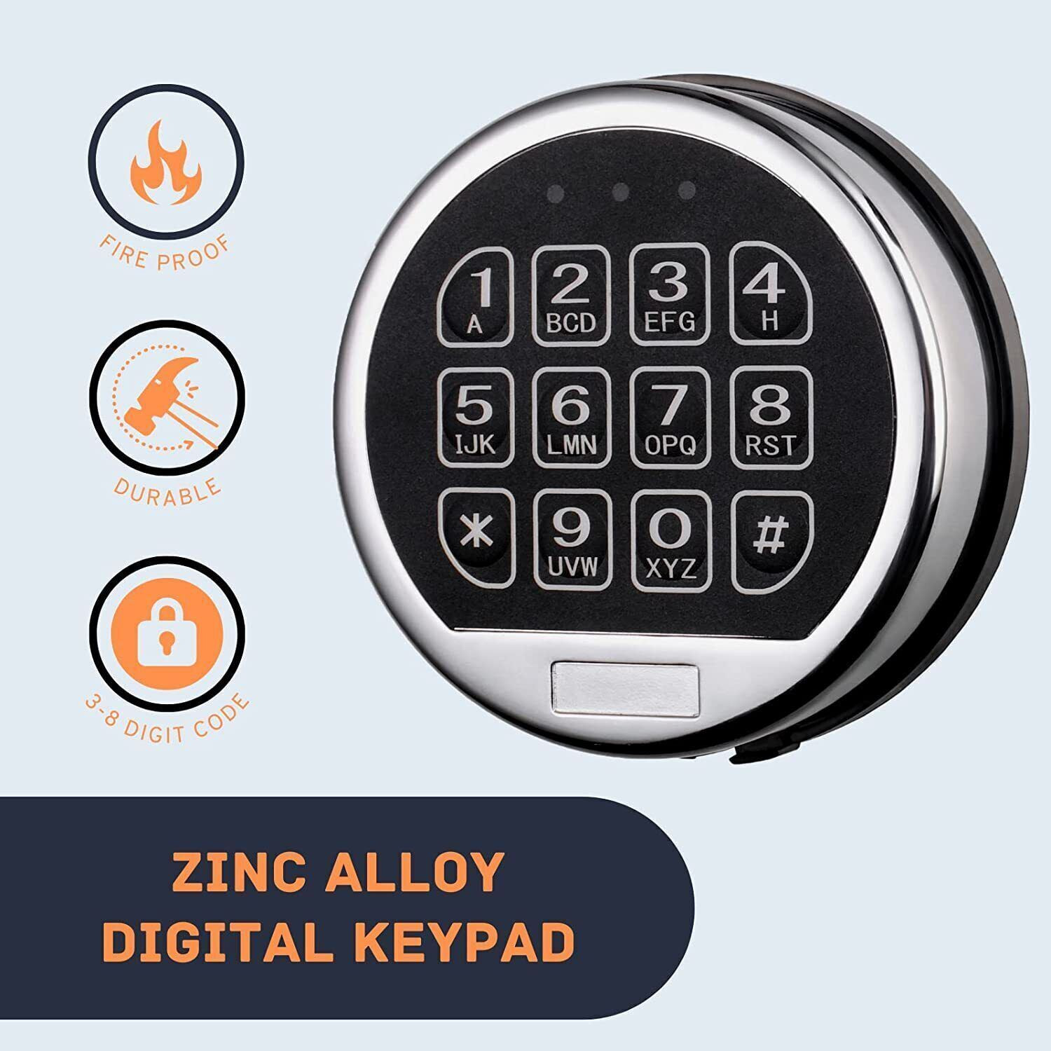 Gun Safe Lock Replacement Chrome Keypad Safe Electronic Lock with Solenoid 2 Key