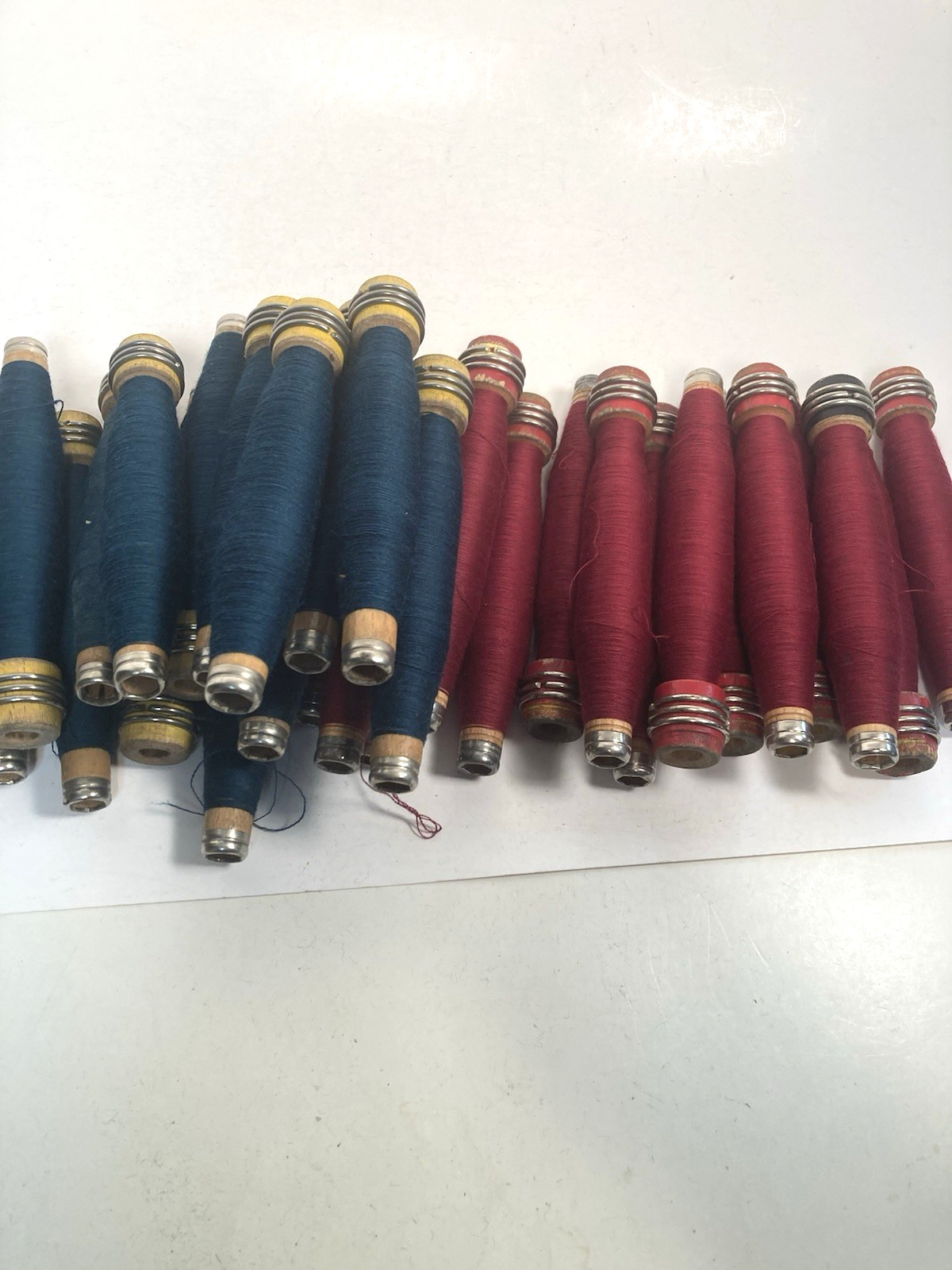 Wrapped Wood Quills, RED and GREEN, Bobbins, Spool, Threaded, Textile, lot of 30