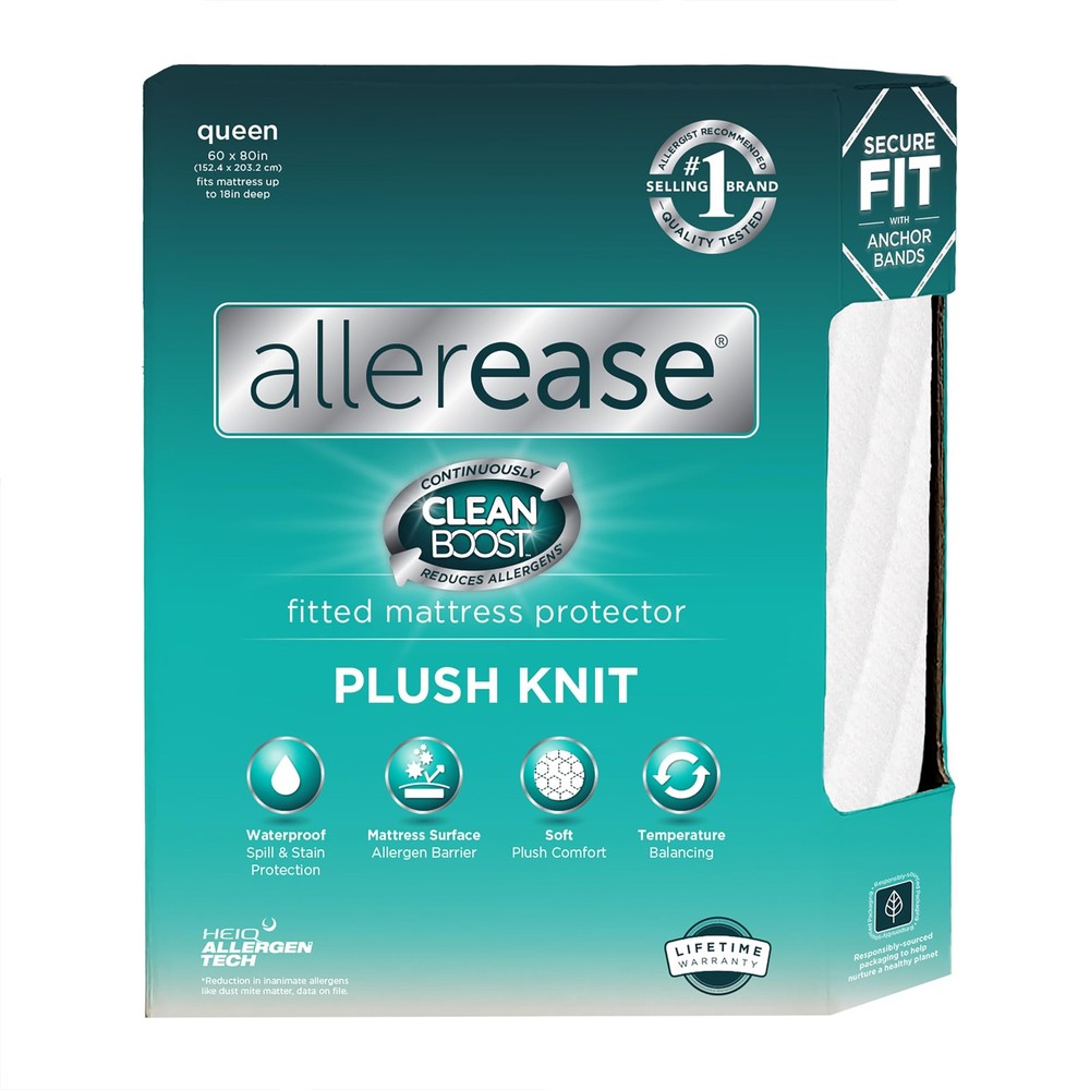 AllerEase CleanBoost Waterproof Mattress Protector Plush Knit