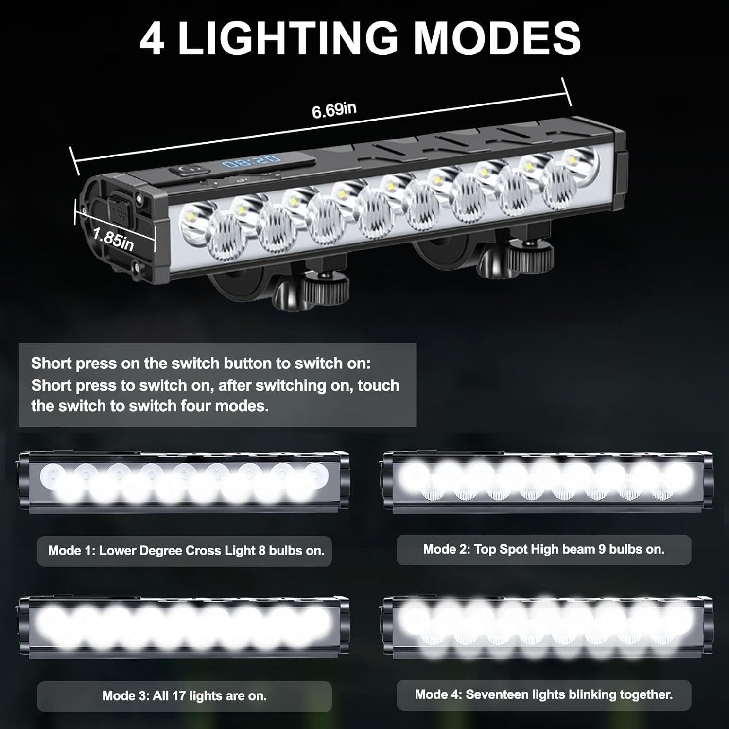 Powerful 4800LM LED Bike Light Bar 10000mAh Rechargeable Bicycle Front Headlight