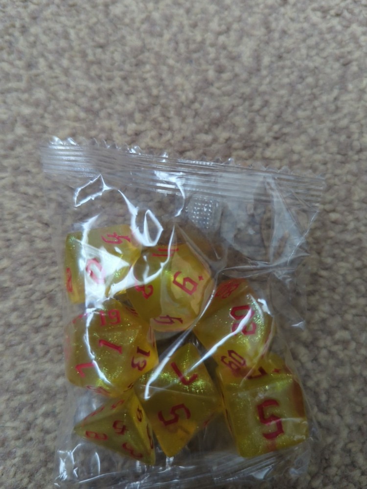 Yellow And Red Glitter Dice Set