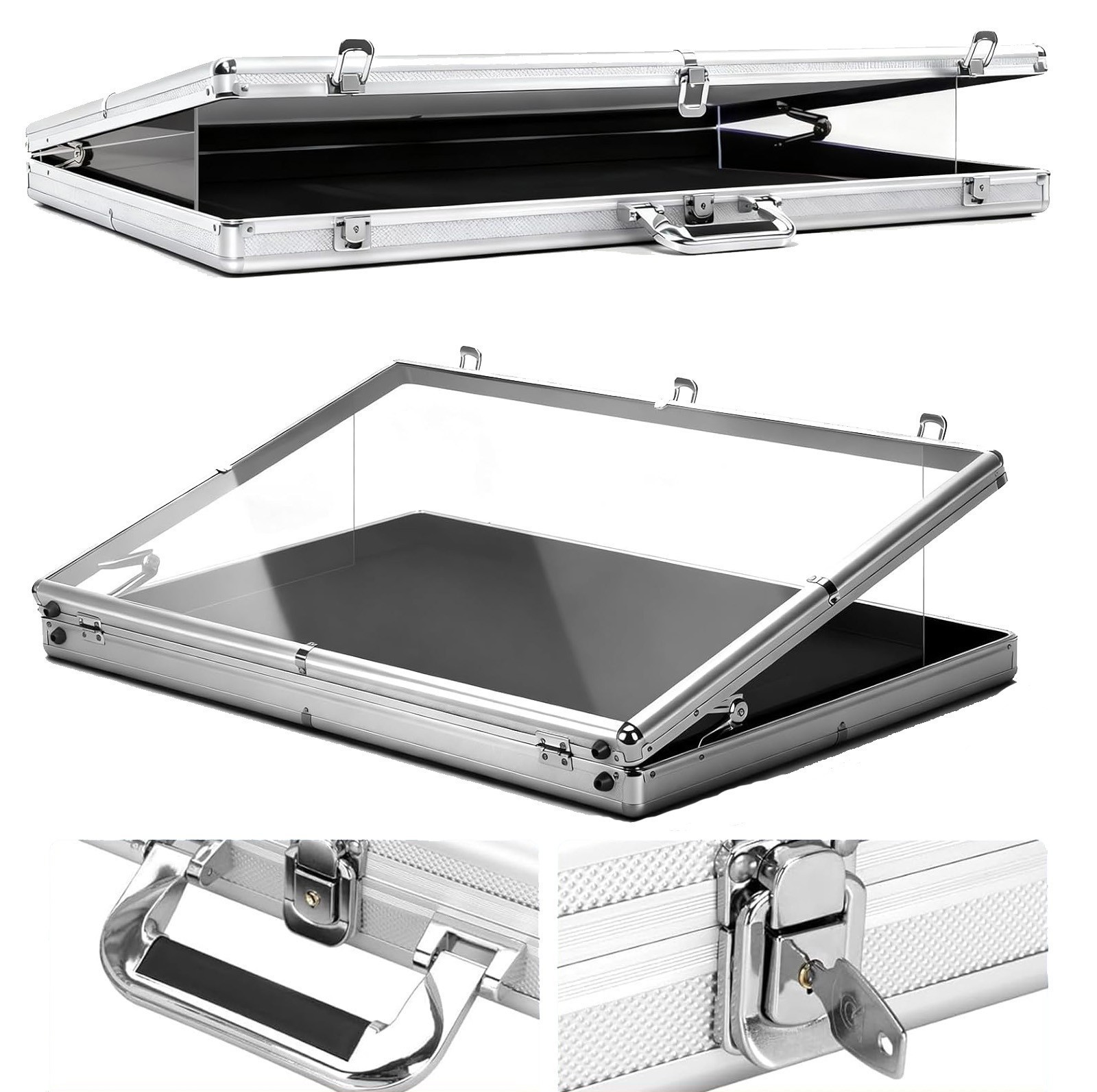 Aluminum Acrylic Clear Top Display Locking Travel Case Trading Coin/Card/Jewelry