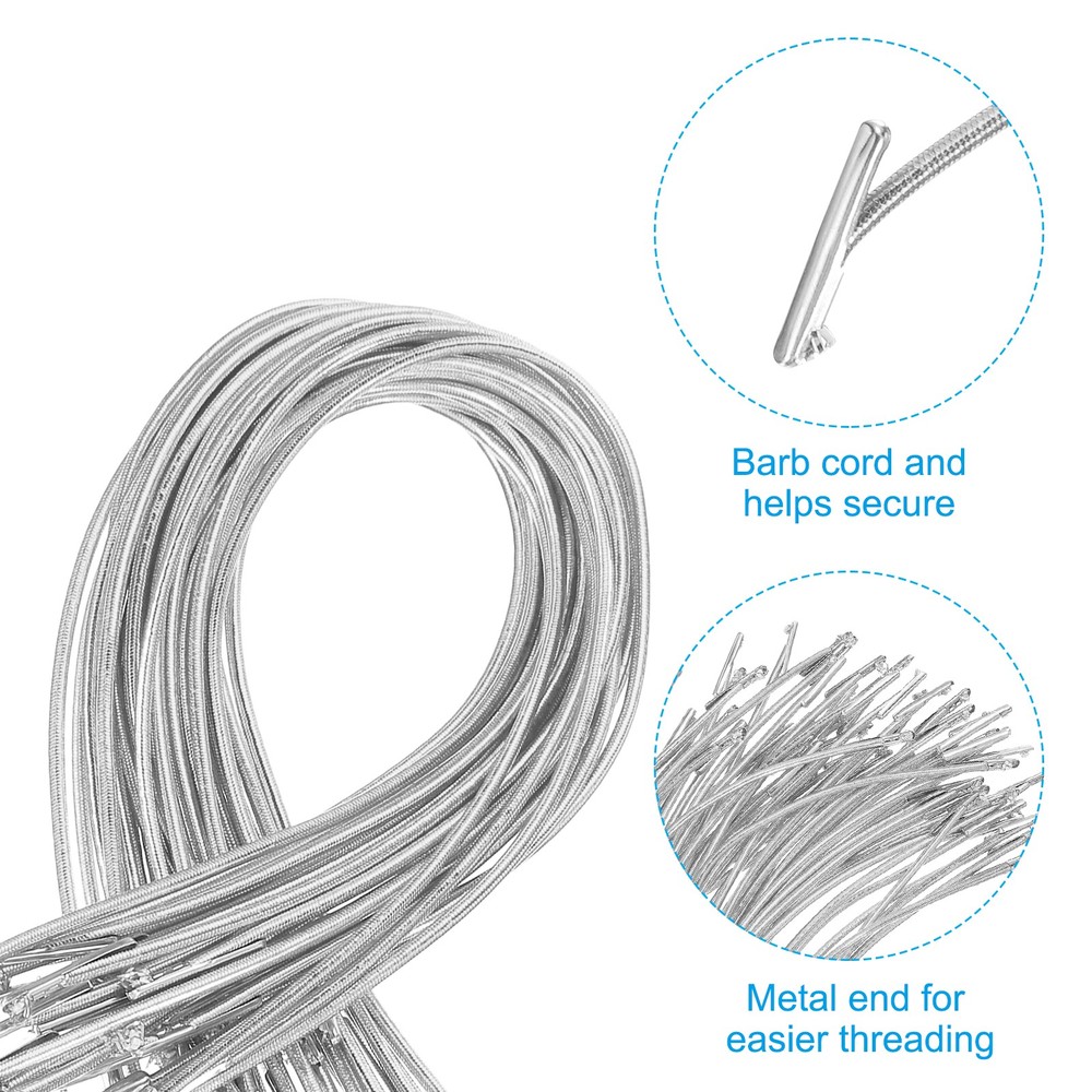 100 Pcs 6.4" Elastic Barbed Cord 2mm Loop Stretch Round String with Barb, Silver