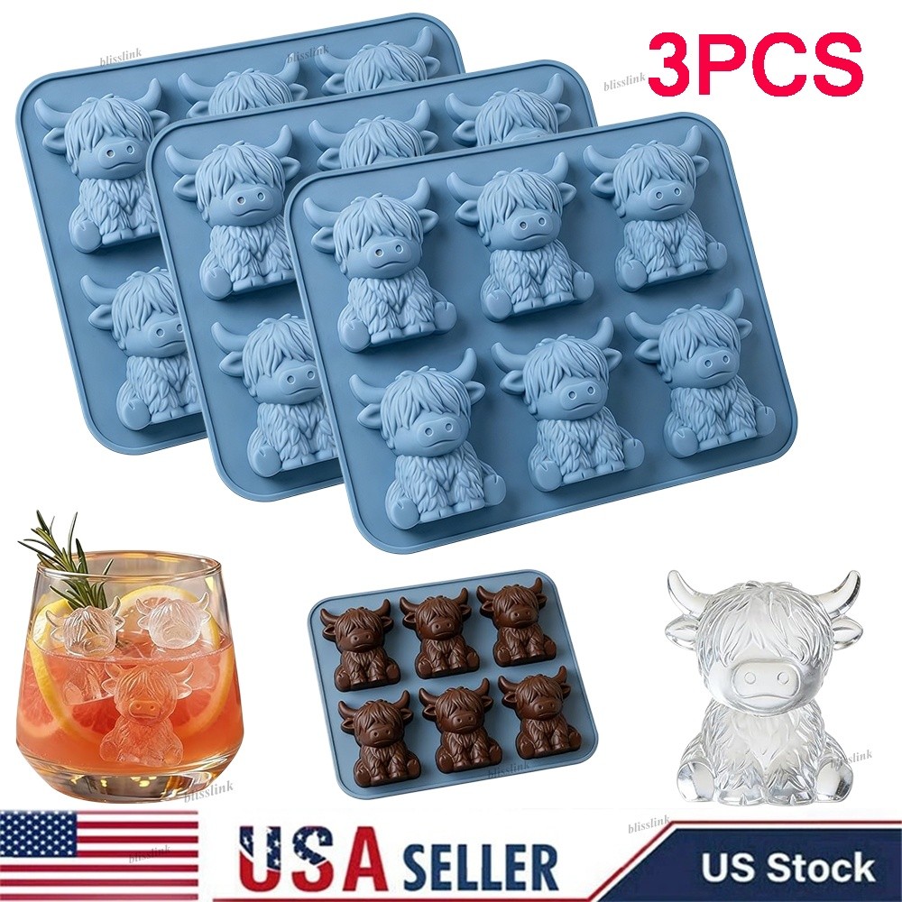 3D Highland Cow Ice Cube Tray, Large Silicone Fun Shapes Ice Cube Mold for Whisk
