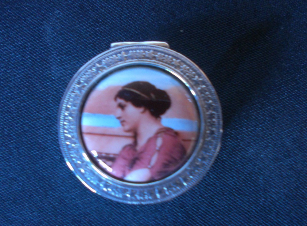 Solid Silver Victorian Lady Pill Pot Stunning Boarder Pill Pot