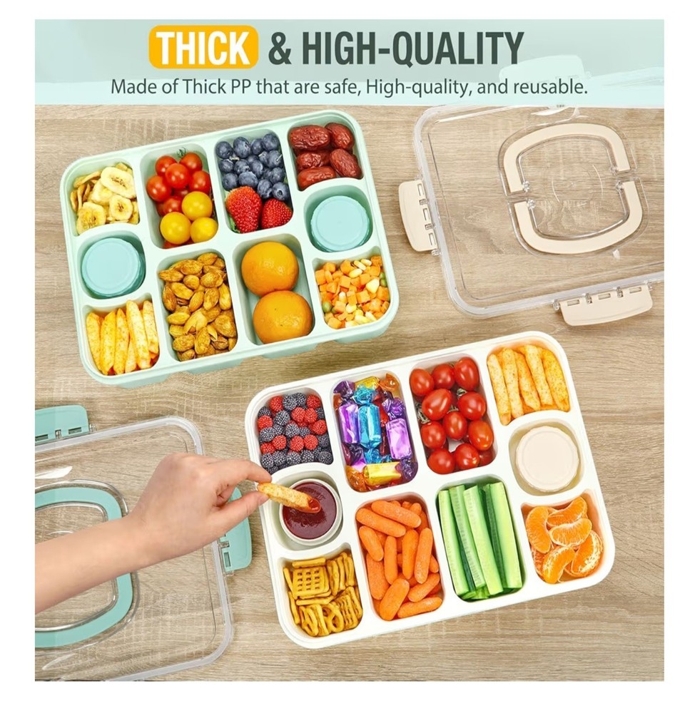Caperci Original Snackle Box Container - 10-Compartment Divider. Mint Green