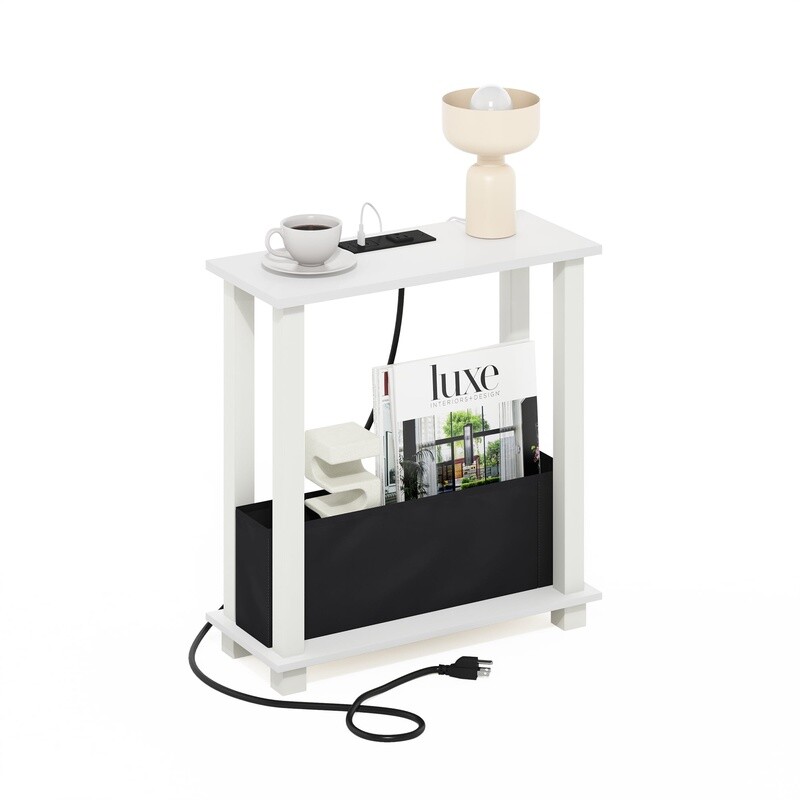 2-Tier Slim Side Table W/ Bin Drawer USB Type-C Charging Storage Solution