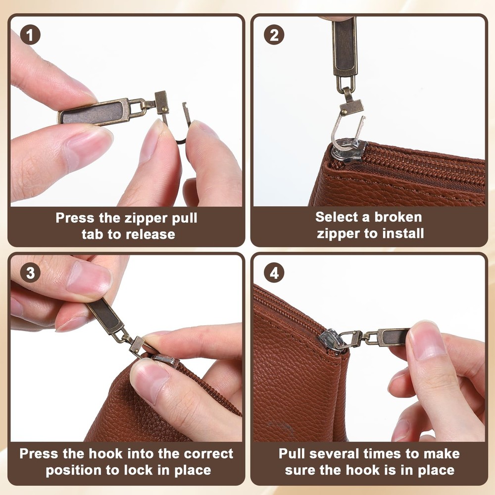 10 Pcs Detachable Zipper Pull Replacement for Small Holes Bronze