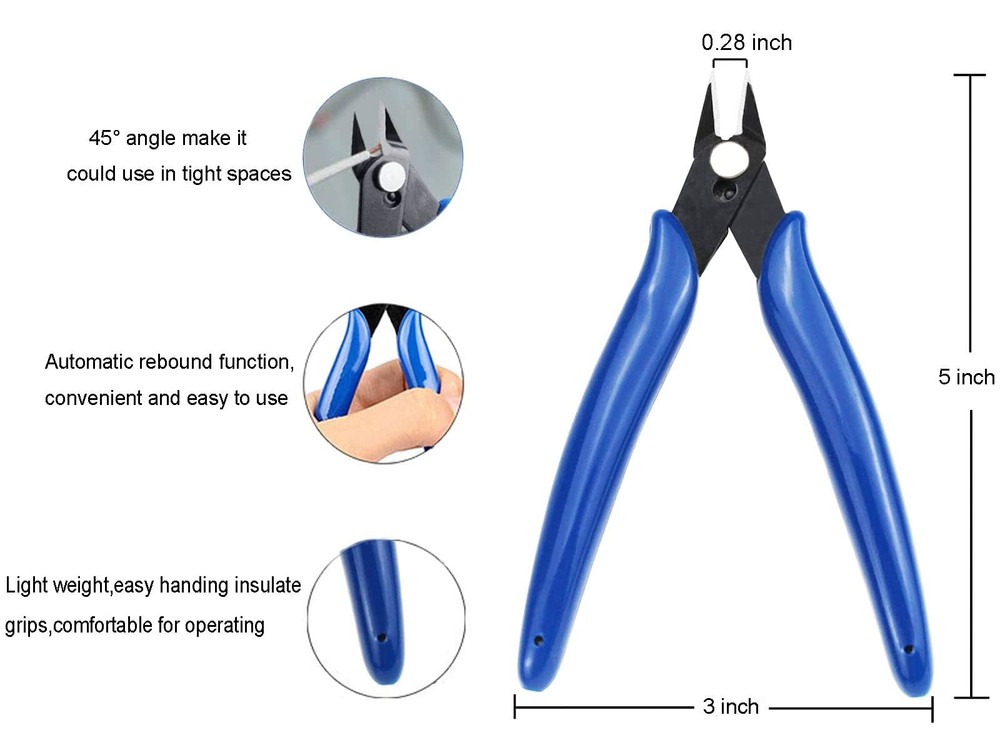 Asande 5Pcs Side Cutters Flush with Spring,Small Wire for Blue