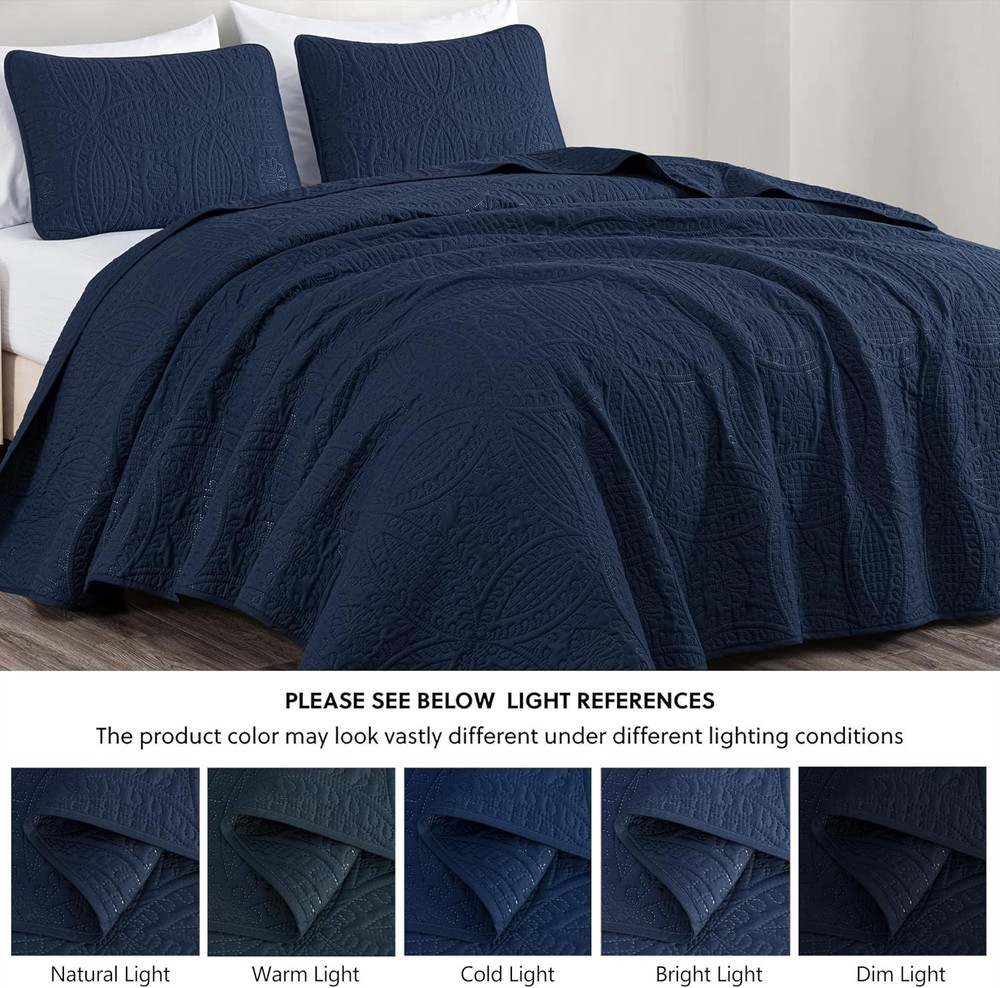 3-Pc Oversized Bedspread Coverlet Set Queen Bedding 100% Microfiber Polyester