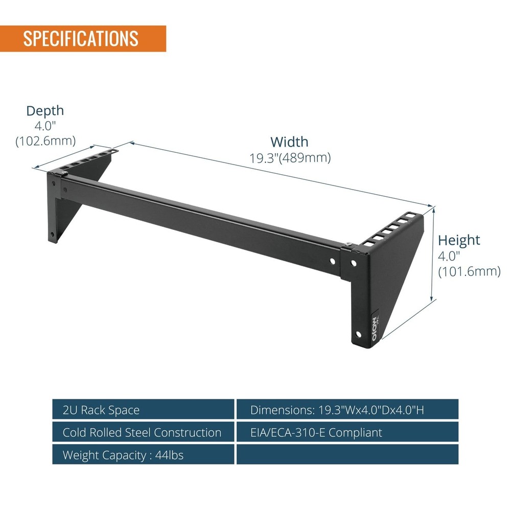 2U Foldable Vertical Wall Mount Rack Patch Panel Server Bracket For 19 Inch