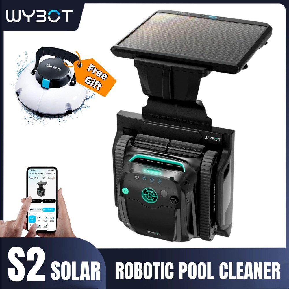 WYBOT S2 Solar Powered Pool Cleaner Robotic Pool Vacuum Wall Climb Automatic