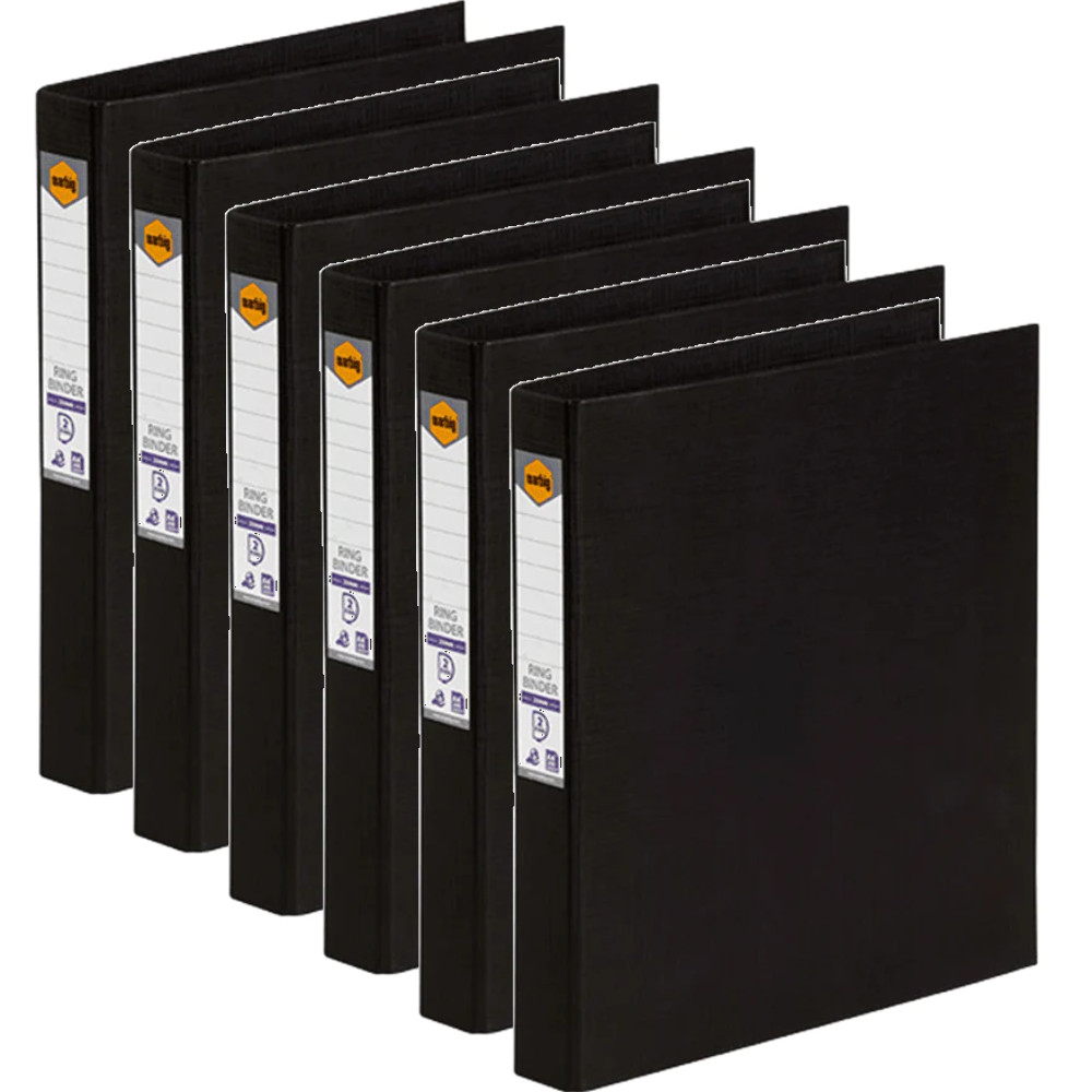 NEW 6x Marbig Ring Binder File Folder PE 25mm 2D A4 Black Box