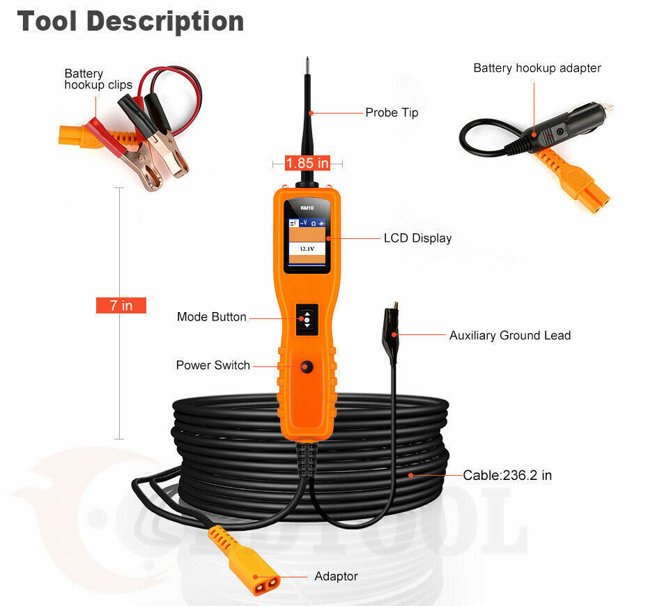 KZYEE KM10 PowerScan Electrical System Diagnosis Test Light Circuit Tester Tool