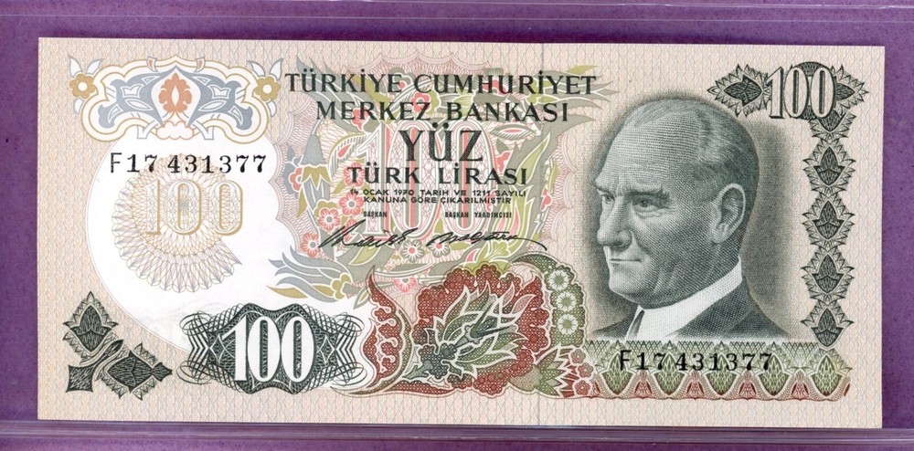 TURKEY ~ 1972 ~ 100 LIRASI NOTE ~ CH CU