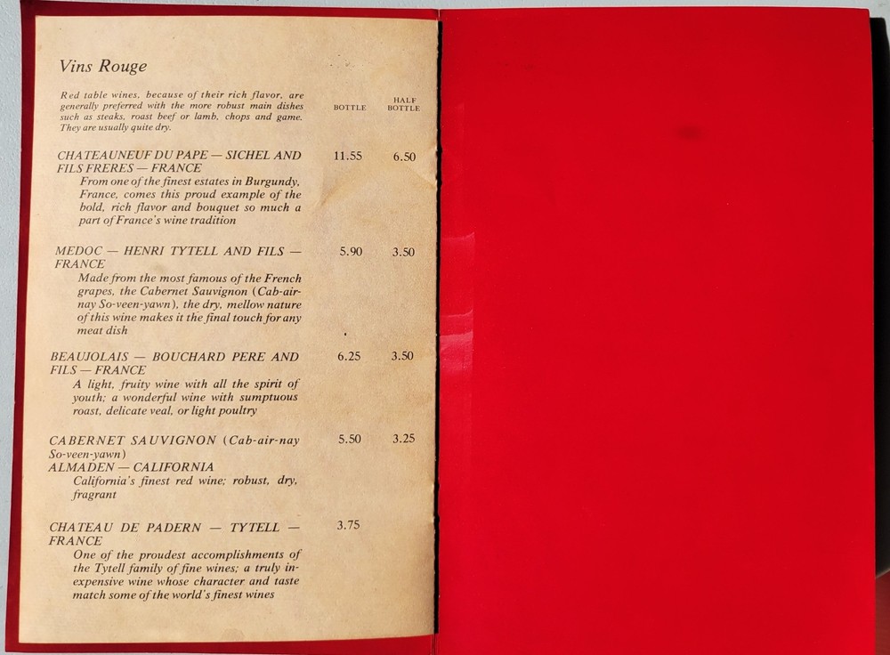 King's Table Wine List Menu Vintage Original