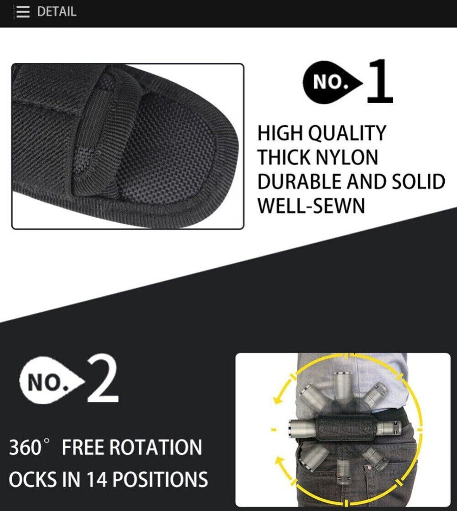 Tactical Flashlight Holder Molle Pouches 360° Rotatable Flashlight Case Pocket