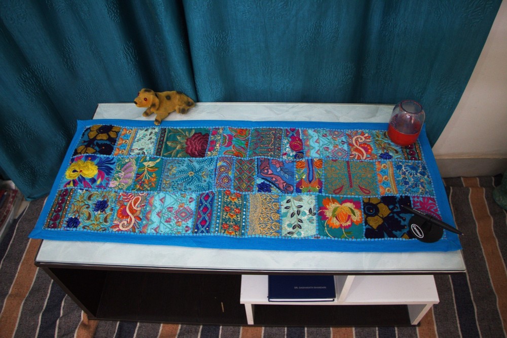 Handcrafted Khambadiya Patchwork Table Runner – 13x36 Inches