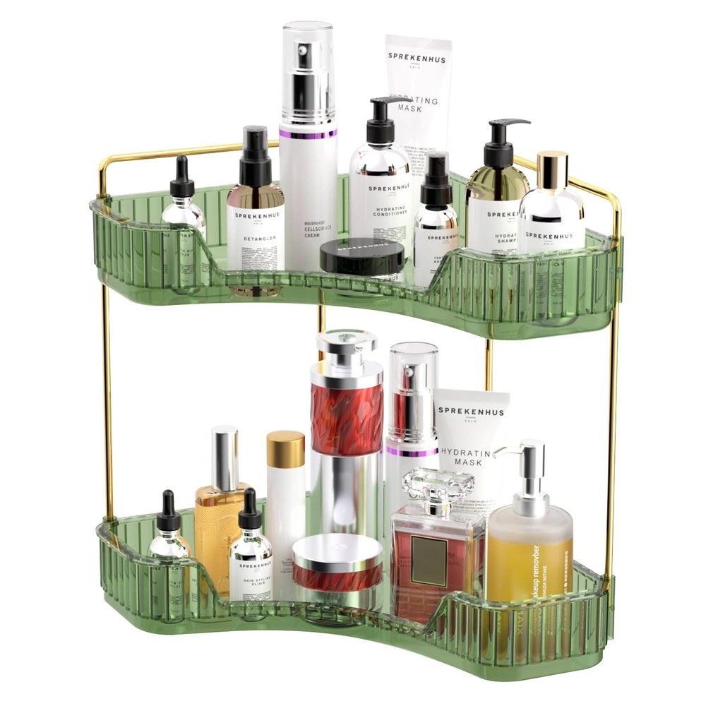 2 Tier Bathroom Counter Organizer, Multi-Function Corner Bathroom Organizer C...