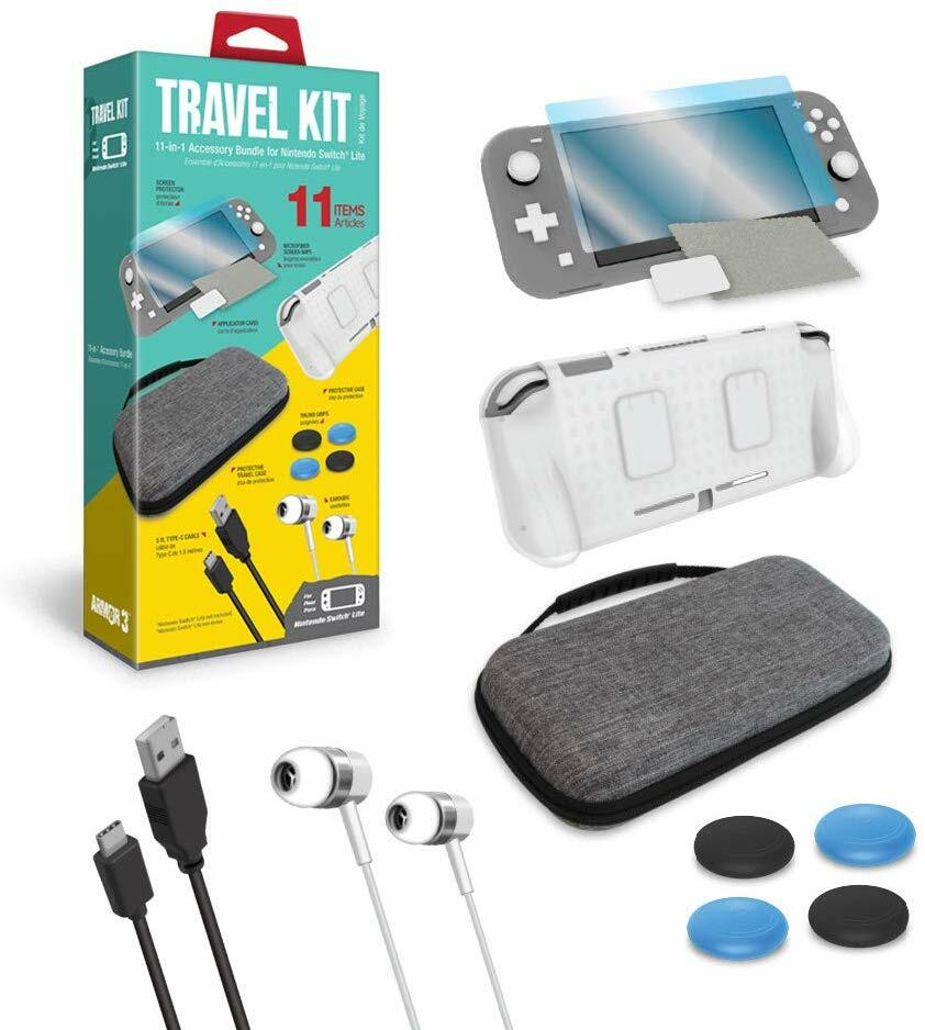 Armor3 Travel Kit:Cases,Screen Protector,Earbuds,Cable Grip Nintendo Switch Lite