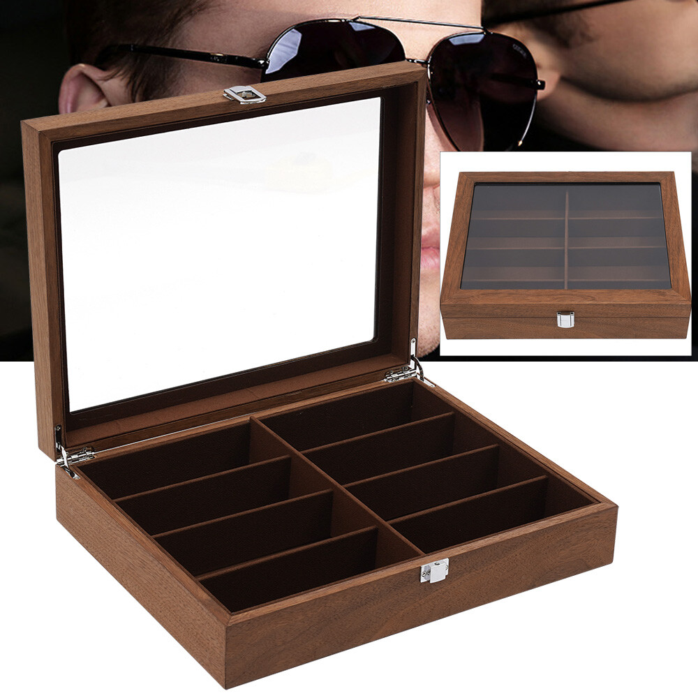 Eyeglass Box Sunglasses Display Box Glasses Case Storage 8-Bits Case Walnut Gift