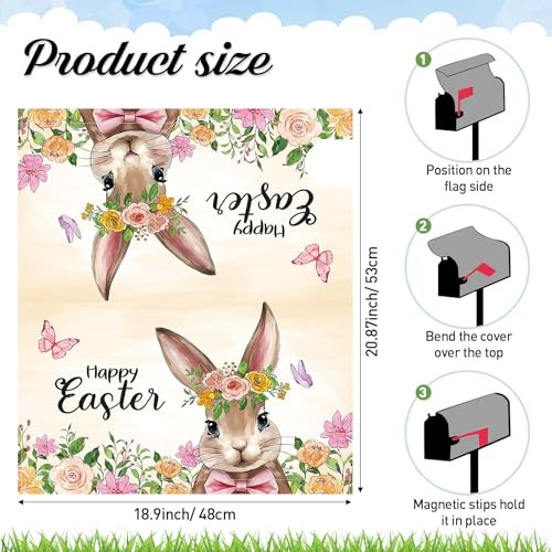 Happy Easter Mailbox Cover Magnetic, Spring Easter Bunny Mailbox Wrap with
