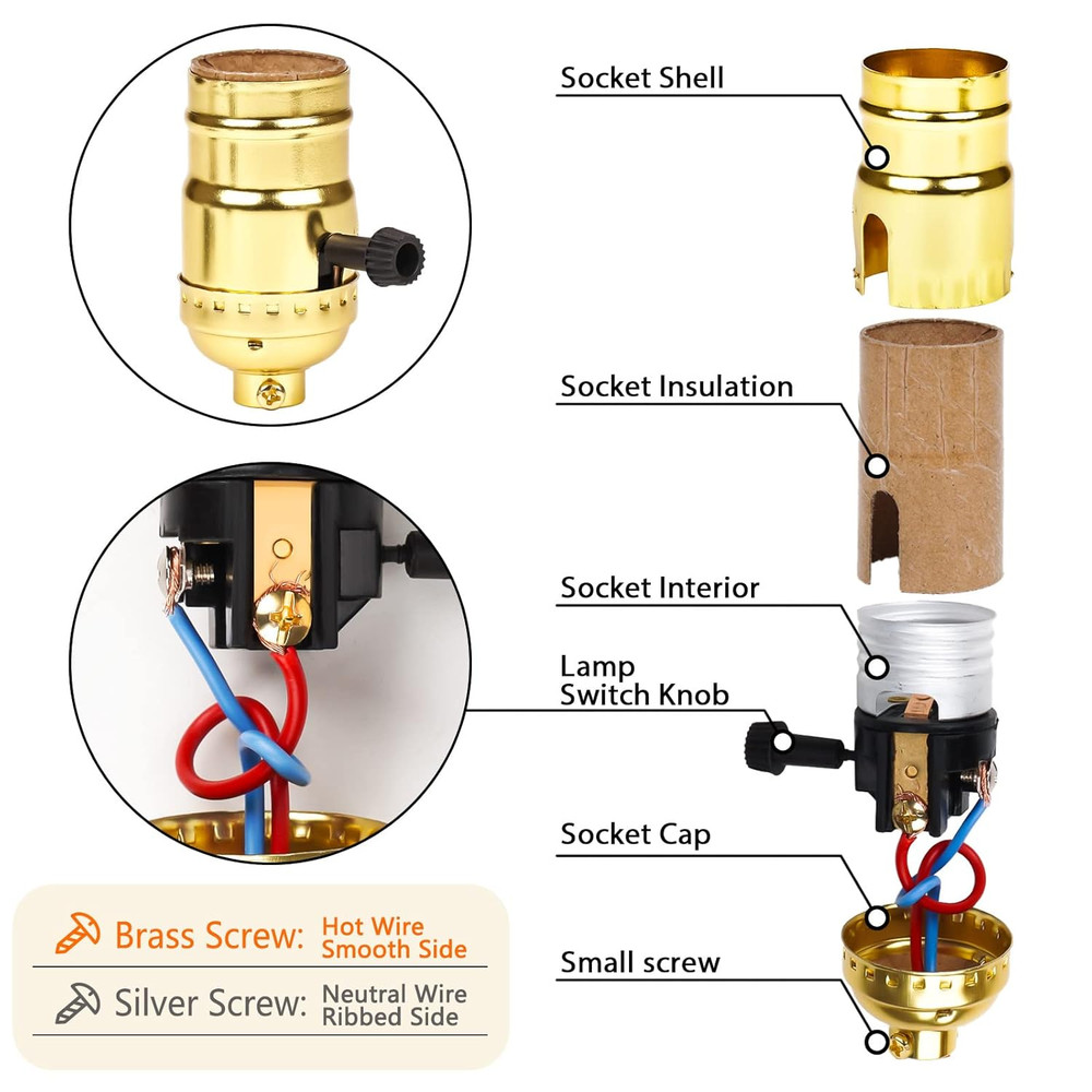 3-Way Lamp Socket Replacement,E26 Base UL Listed, Turn Knob for Low-Medium-High